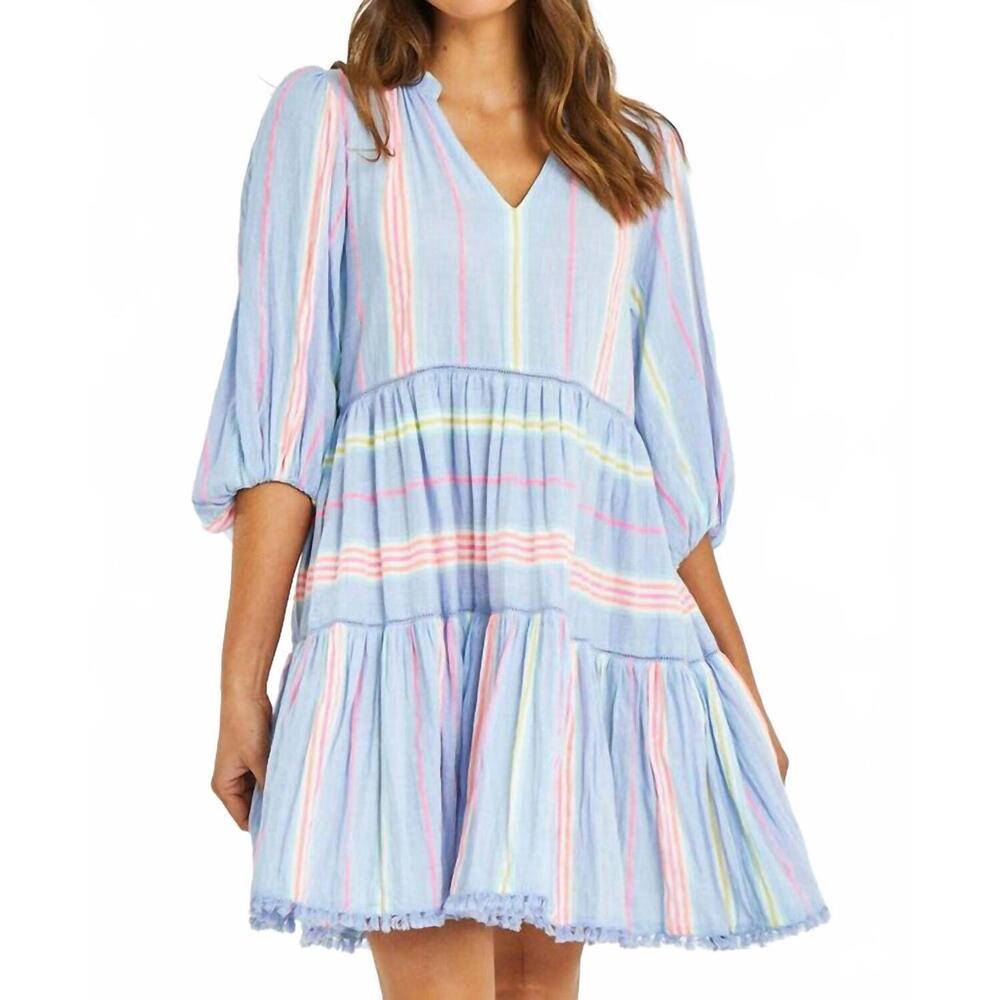 NEW RUBYYAYA neon v-neck dress in blue multi - Picture 2 of 4